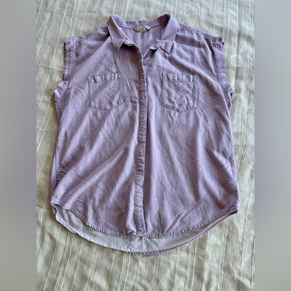 JACHS NY Jachs Girlfriend Button Front Cap-Sleeve Lavender Blouse | Women’s XL